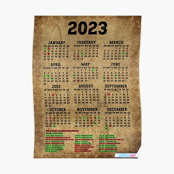 Póster Calendario Estados Unidos 2023 Con DÍas Festivos No55 De Usefulart Shop Redbubble 8810