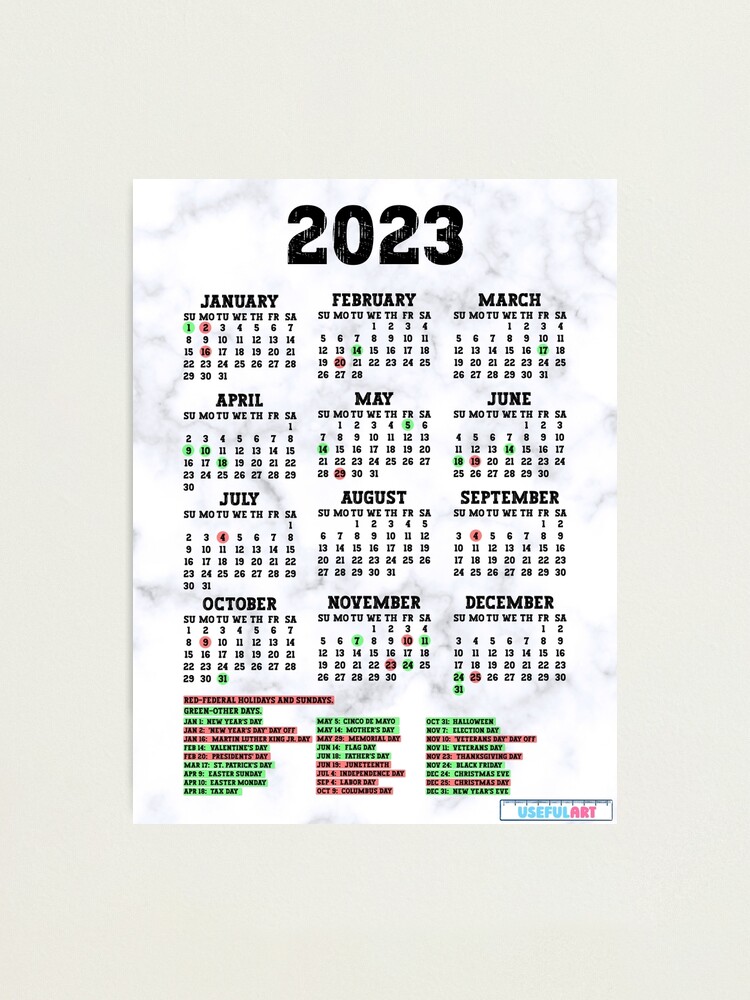 Lámina Fotográfica Calendario Estados Unidos 2023 Con DÍas Festivos No56 De Usefulart Shop 7127