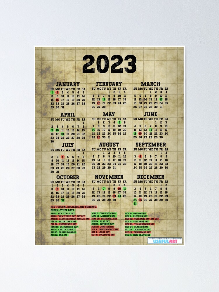 Póster Calendario Estados Unidos 2023 Con DÍas Festivos No58 De Usefulart Shop Redbubble 7183