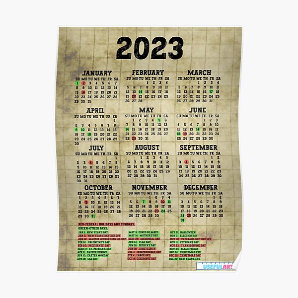 Póster Calendario Estados Unidos 2023 Con DÍas Festivos No58 De Usefulart Shop Redbubble 4701