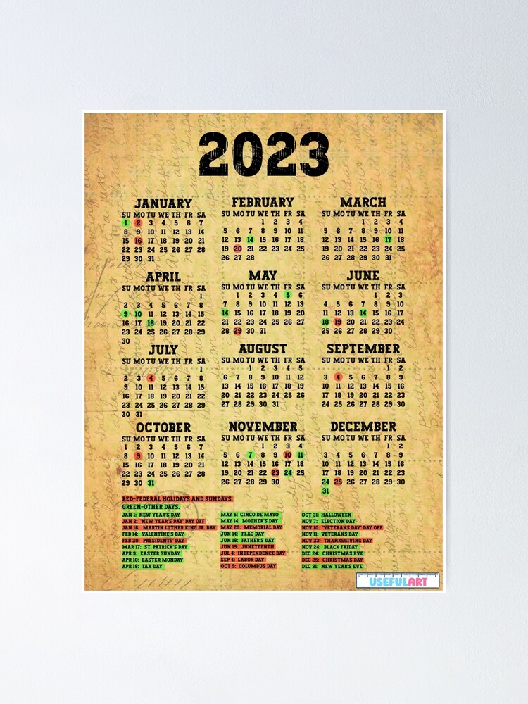 Póster Calendario Estados Unidos 2023 Con DÍas Festivos No59 De Usefulart Shop Redbubble 0844