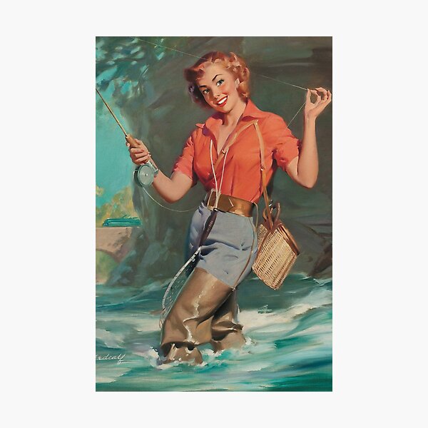 Gone Fishing Pin Up Girl Solid-Faced Canvas Print