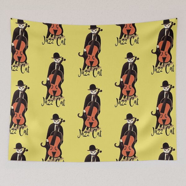 Item preview, Jazz Cat Playing Double Bass Print designed and sold by ThePurpleMelon.