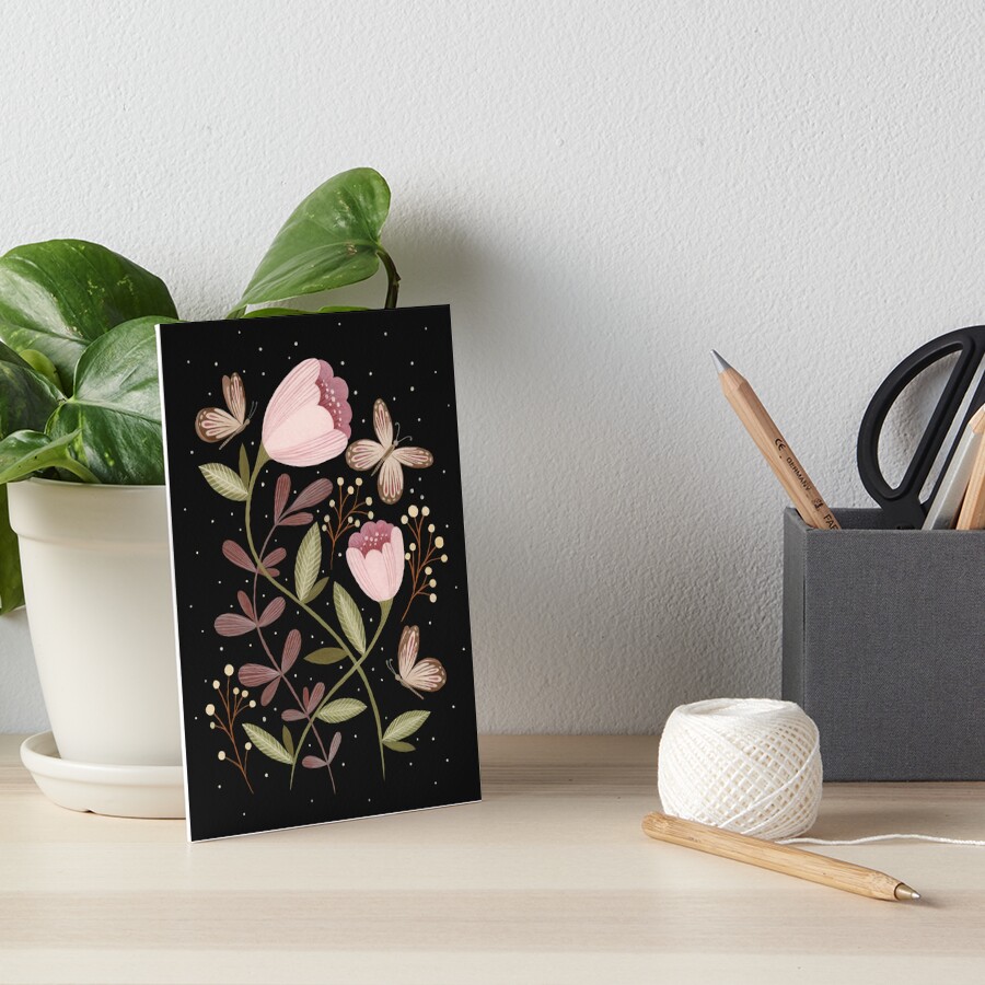 Flowers and butterflies Art Board Print