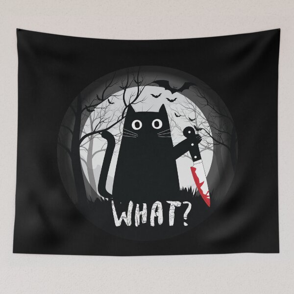 Item preview, What? cat, Funny Murderous Black Cat With Knife, kawaii style, Season 2022 designed and sold by Karo Art.