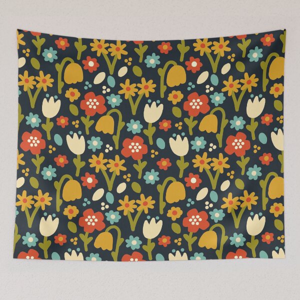Item preview, Retro Playful Meadow on Blue designed and sold by KathrinLegg.