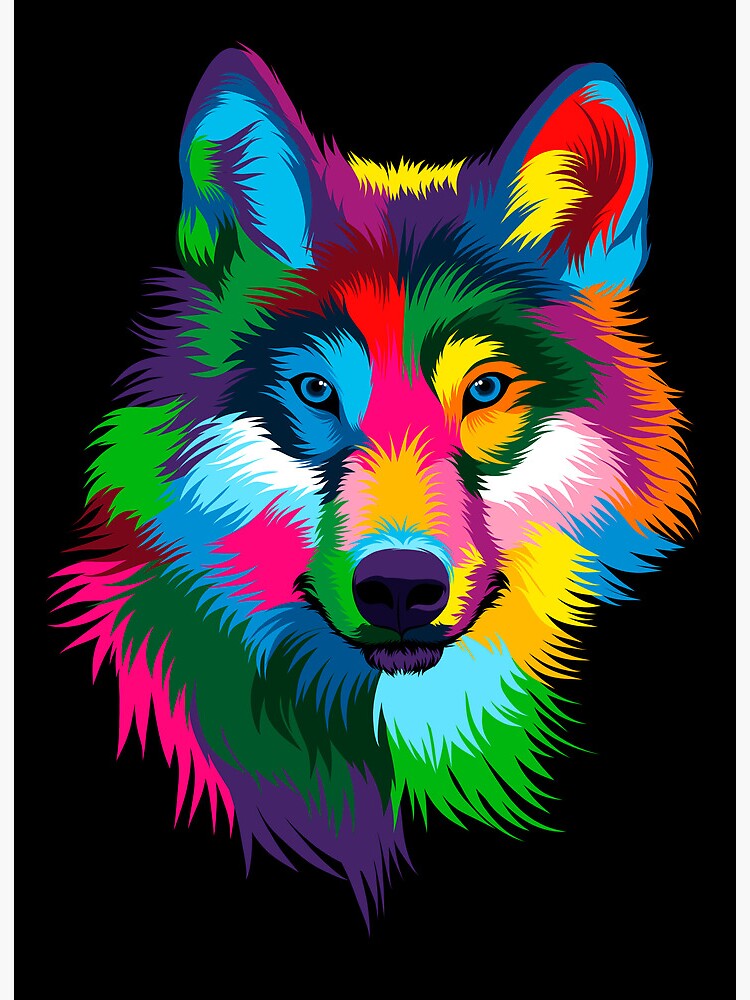 Impression rigide for Sale avec l'œuvre « Portrait de tête de loup Dessin  multicolore » de l'artiste arts-collection