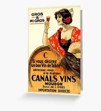 Young woman holding a glass, French wine, vintage label, sticker Greeting Card