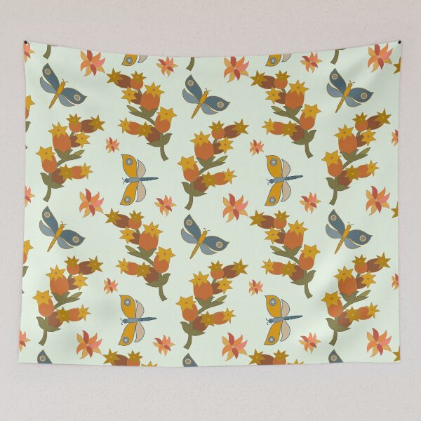 Item preview,  Vintage Dragonfly and Flower Pattern  designed and sold by IdinDesignShop.