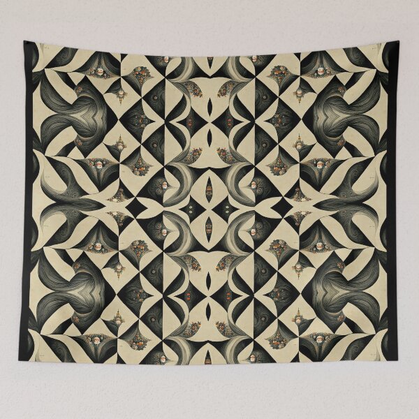 Item preview, Modern Victorian Checker Floral Black on Bone designed and sold by MysticAlgorithm.