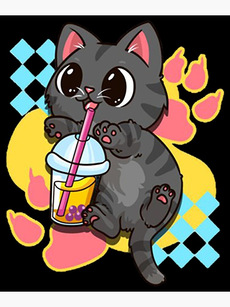 Kawaii Neko Anime Cute Cat Boba Tea Bubble Tea Poster For Sale By