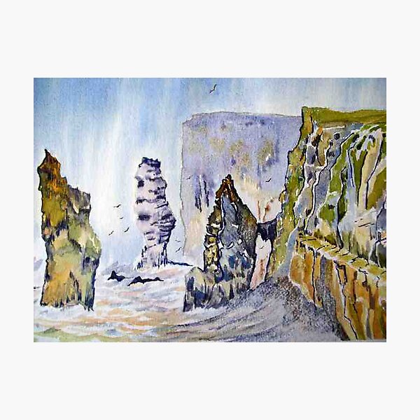 Item preview, Seascape Cliff hanger crashing waves watercolour painting by Coolart designed and sold by coolart.