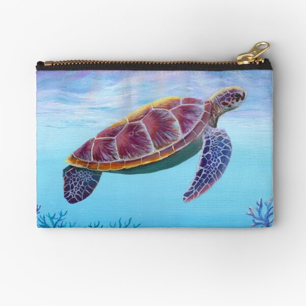 Colourful Sea Turtle Coral Reef Painting Zipper Pouch