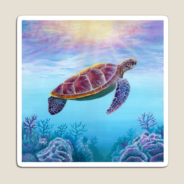 Colourful Sea Turtle Coral Reef Painting Magnet
