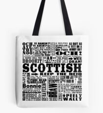 Scottish Sayings Print Black Tote Bag