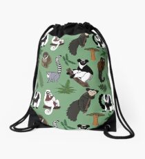 Lemur Pattern Drawstring Bag