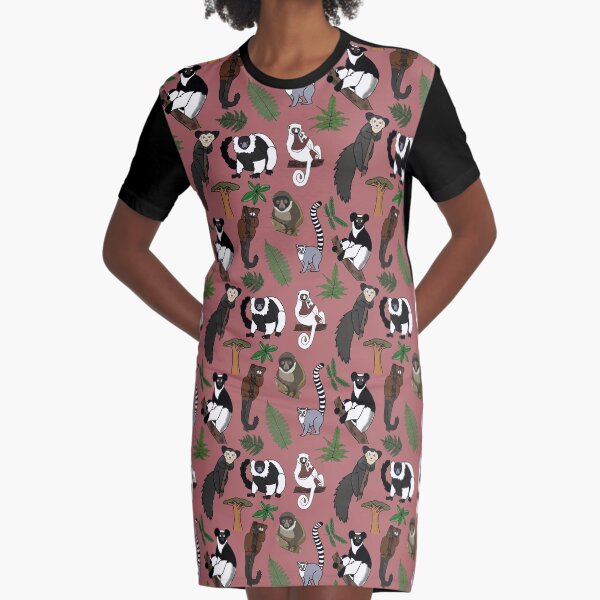Lemur Pattern Graphic T-Shirt Dress