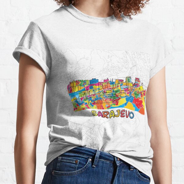 Sarajevo, Bosnia and Herzegovina, Colorful Map Sign Classic T-Shirt