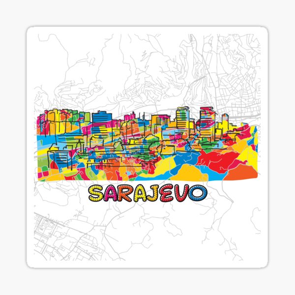 Sarajevo, Bosnia and Herzegovina, Colorful Map Sign Sticker