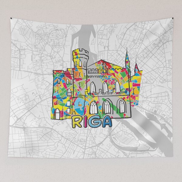 Item preview, Riga, Latvia, Colorful Map Sign designed and sold by hebstreit.