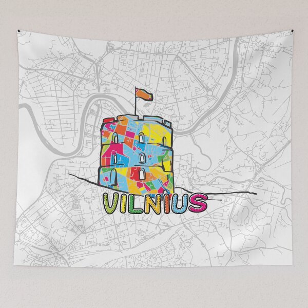 Item preview, Vilnius, Lithuania, Colorful Map Sign designed and sold by hebstreit.