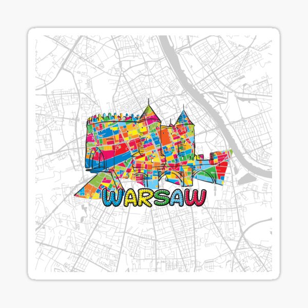 Warsaw, Poland, Colorful Map Sign Sticker
