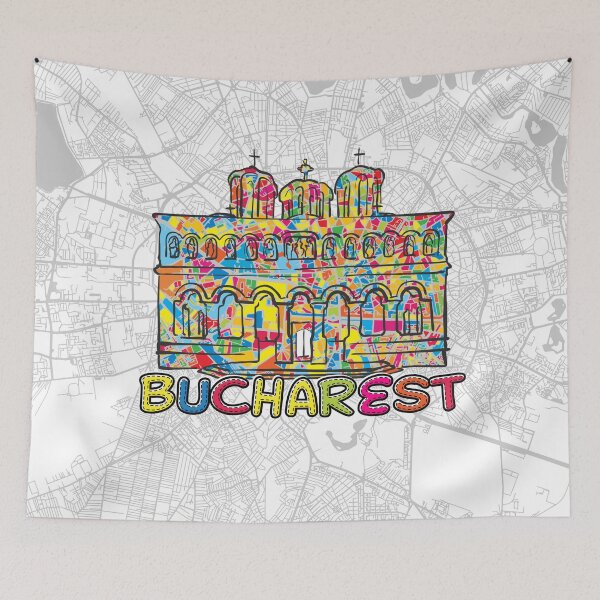 Item preview, Bucharest, Romania, Colorful Map Sign designed and sold by hebstreit.