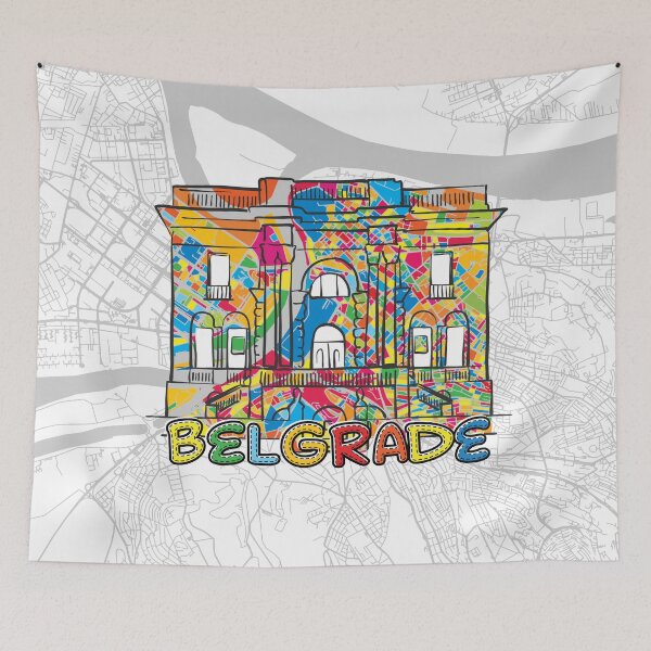 Item preview, Belgrade, Serbia, Colorful Map Sign designed and sold by hebstreit.