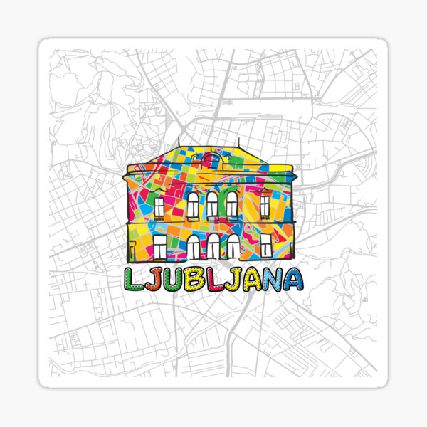 Ljubljana, Slovenia, Colorful Map Sign Sticker