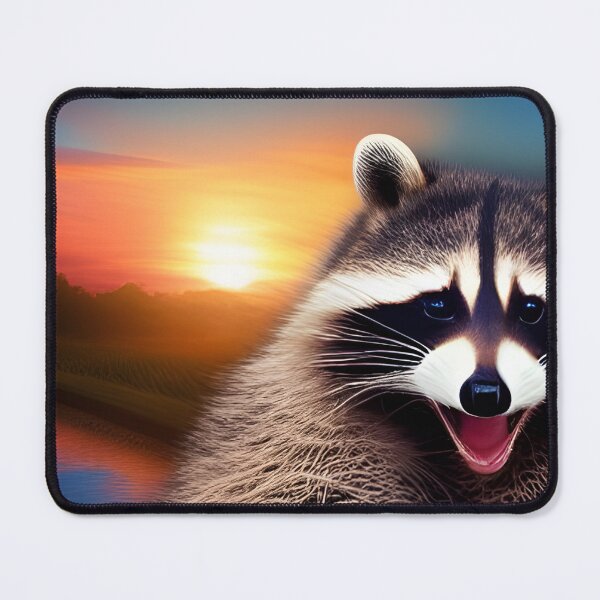 Item preview, Funny Raccoon Face Sunset Art AI Generated Artwork designed and sold by RaccoonUprising.