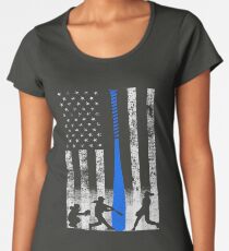 Softball Flag With Softball Players and Blue Bat Premium Scoop T-Shirt