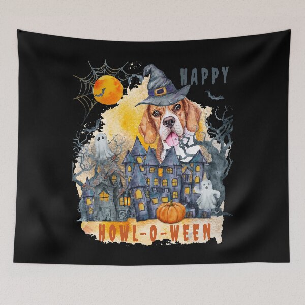 Item preview, Beagle Happy Howl-o-ween Ghost Houses Funny Watercolor  designed and sold by Cuddlythopia.