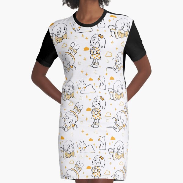 Yellow Sparkly Doodle Graphic T-Shirt Dress