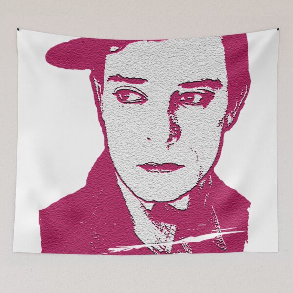 Artikelvorschau, Buster Keaton in Pink, digitale Pop-Art-Malerei, Einzel- und Wiederholungsmuster entworfen und verkauft von Nicolette Olivier.