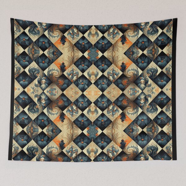 Item preview, Modern Victorian Diamond Checker Board Floral Fractal Motif designed and sold by MysticAlgorithm.
