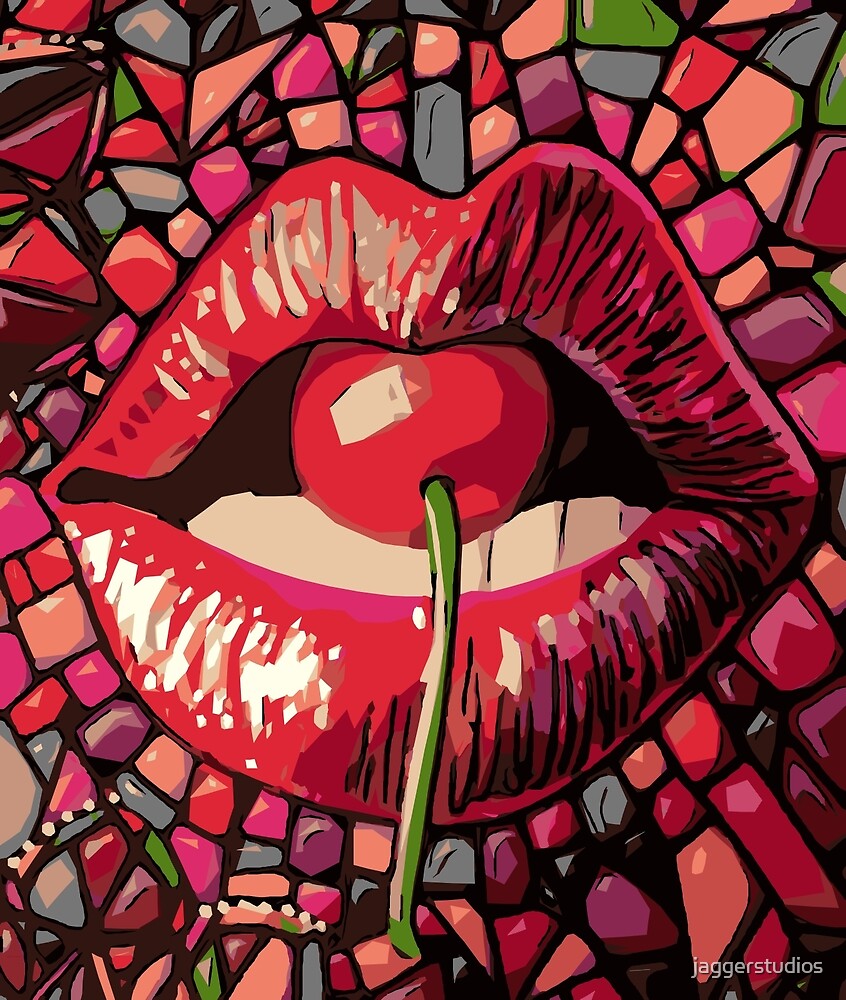 "Cherry Kiss Cherry Lips Mosaic" by jaggerstudios Redbubble