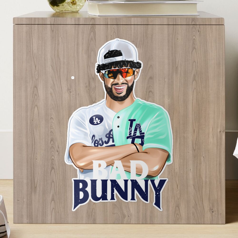 Bad Bunny in Los Angeles Baseball Jersey Sticker for Sale by OmoYolo