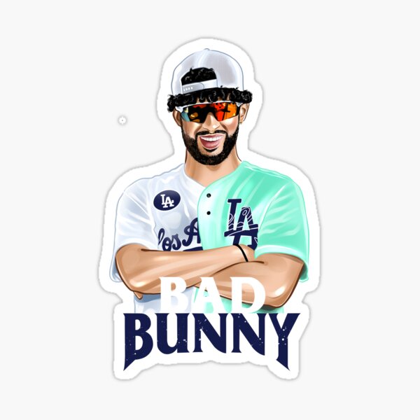 Bad Bunny in Los Angeles Baseball Jersey Sticker for Sale by OmoYolo