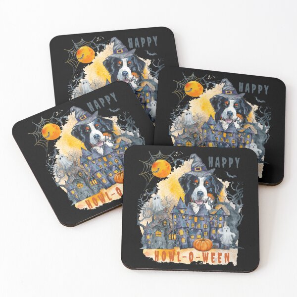 Item preview, Bernese Mountain Dog Happy Howl-o-ween Ghost Houses Funny Watercolor  designed and sold by Cuddlythopia.
