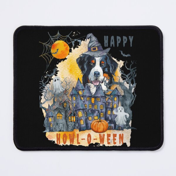 Item preview, Bernese Mountain Dog Happy Howl-o-ween Ghost Houses Funny Watercolor designed and sold by Cuddlythopia.