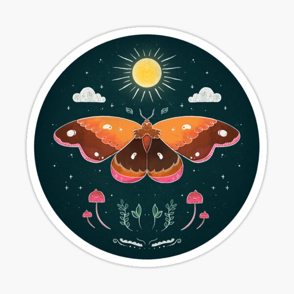 Moonlight Moth and Mushrooms Sticker