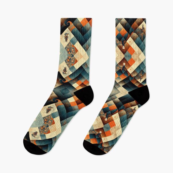 Item preview, Checkered Diamonds with Fractal Floral Autumn Motif designed and sold by MysticAlgorithm.