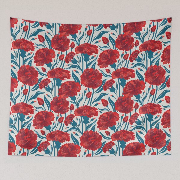 Item preview, Red carnation flowers // beige background vivid red coral and peacock blue clove flowers designed and sold by SelmaCardoso.