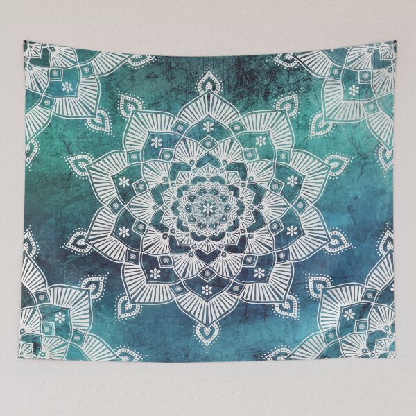 Aperçu de l'œuvre Aqua Spirit Mandala / Mandala de yoga zen blanc sarcelle créée et vendue par Inspired Images.