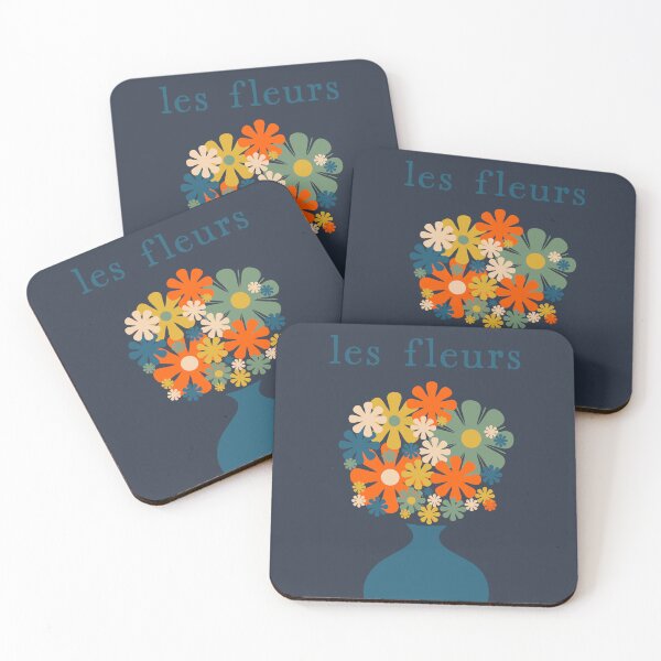 Item preview, Les Fleurs Cheerful Retro Flowers in Vase Blue  designed and sold by kierkegaard.