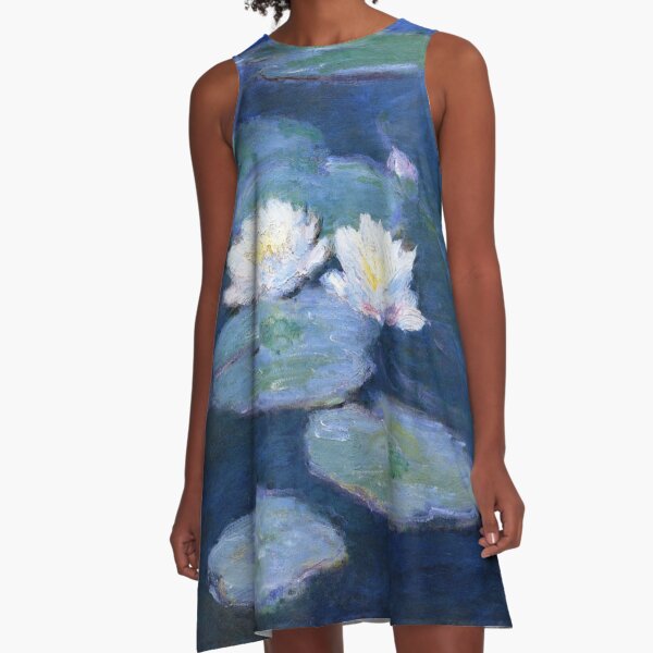 Two Water Lilies Monet Fine Art A-Line Dress