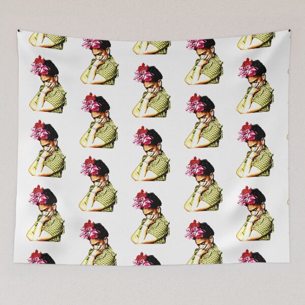 Artikelvorschau, Frida Kahlo-Porträt in leuchtenden Farben (weiß) entworfen und verkauft von Madame Memento.