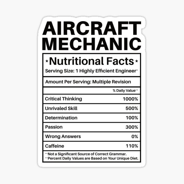 "Aircraft Mechanic Nutritional Facts Funny Aviation Mechanic Gift