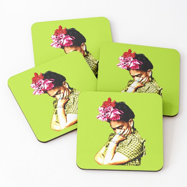 Item preview, Frida Kahlo portrait in bright colors (green) designed and sold by Madame Memento.