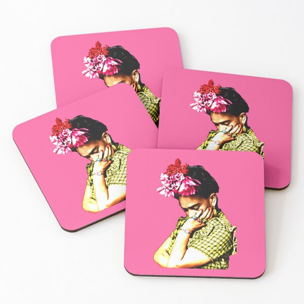 Item preview, Frida Kahlo portrait in bright colors (pink) designed and sold by Madame Memento.